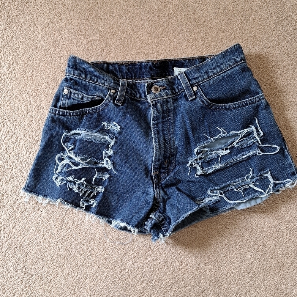 Vintage Levi's Silver Tab Denim Shorts Size 29 Distressed Cut Offs Blue Jean